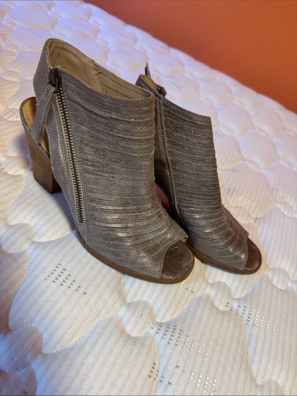 Paul Green  Metallic peep-Toe Block Heel Booties